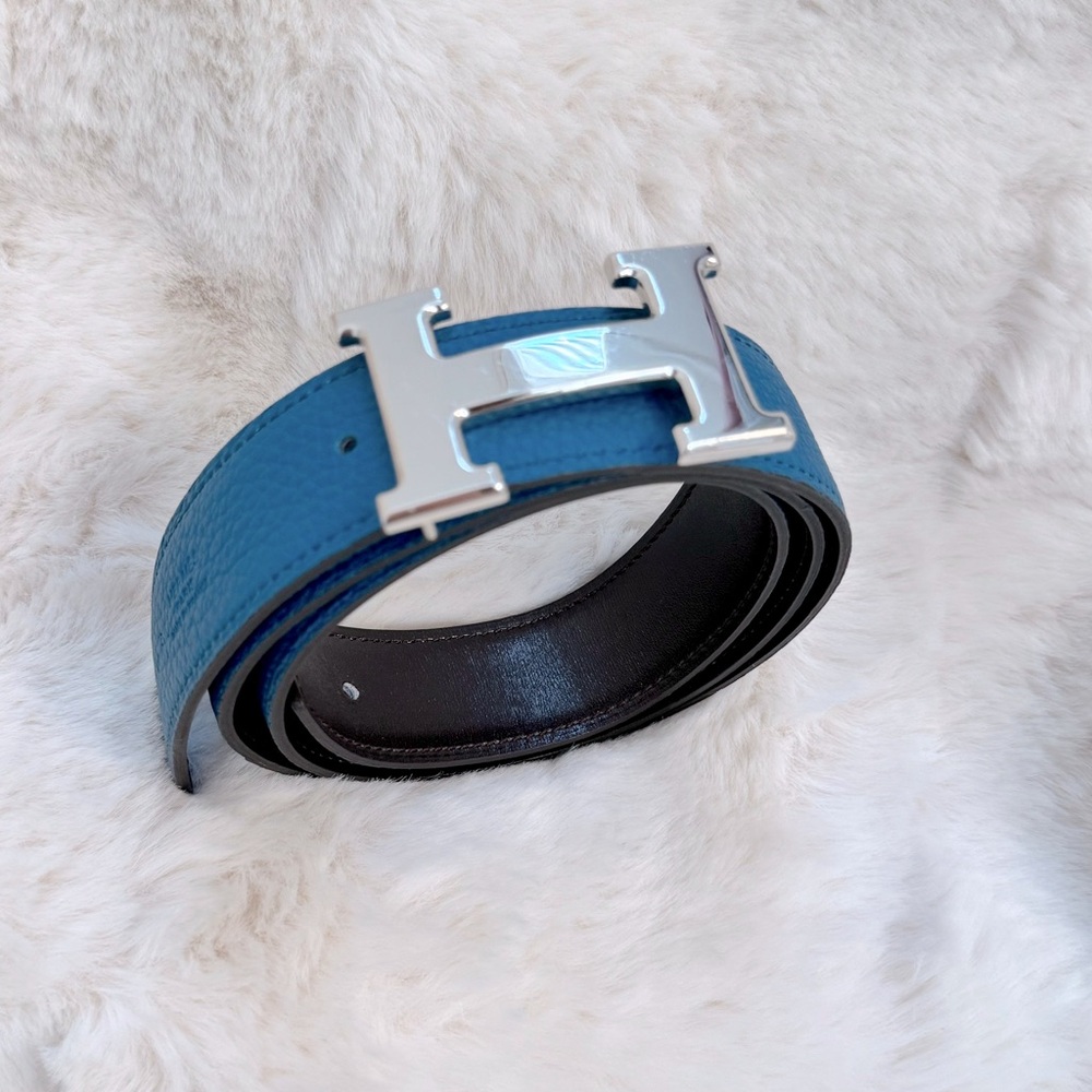 HERMES Constance Reversible Belt with Silver Metal Fittings H Logo Buckle